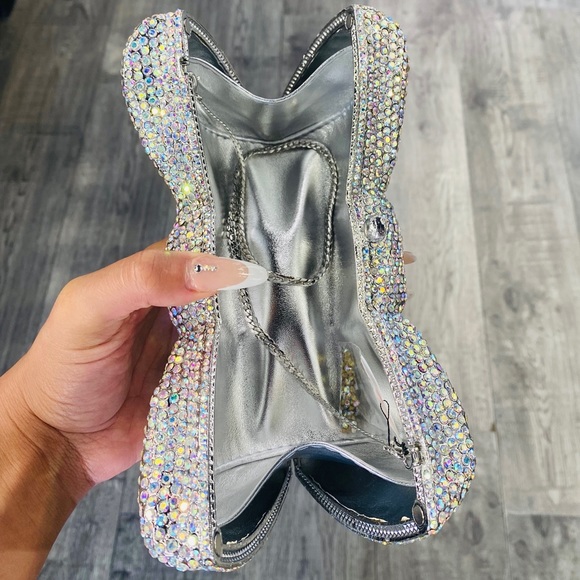 🩶🎀Silver Bow Rhinestone Clutch🎀🩶